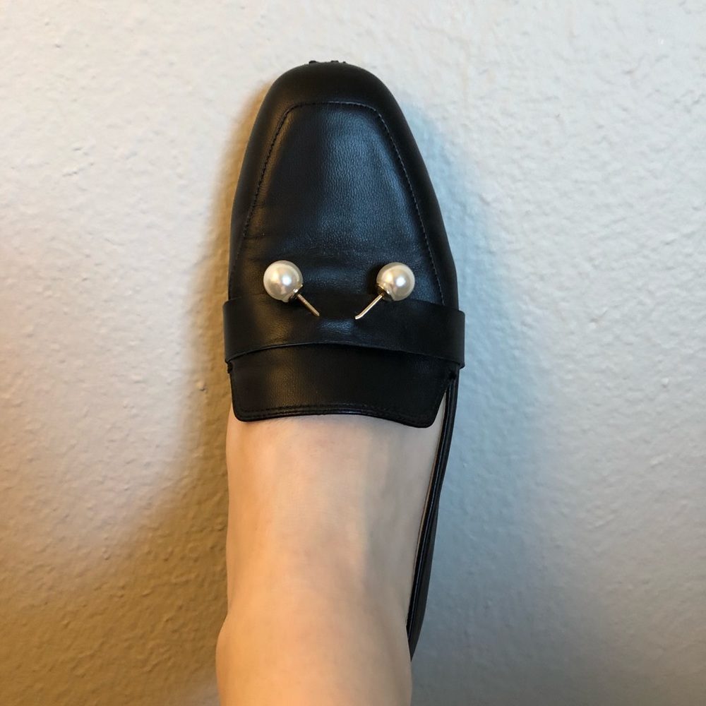 Black sole society loafers with pearls